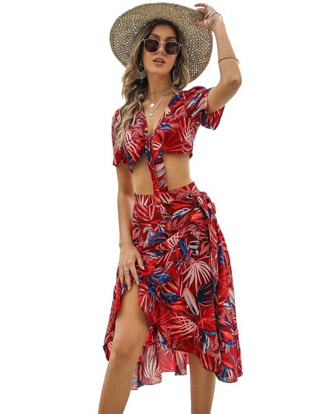 plant print knot front crop & wrap skirt 60tb#, White
plant print knot front crop & wrap skirt 60tb#, White