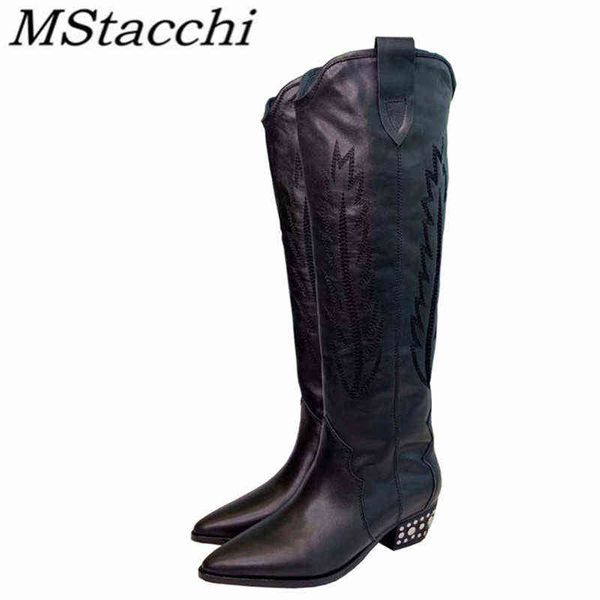 women's high boots pointed toe embroidery botas mujer genuine leather western sewing for woman slip on chunky 2022 220729, Black
women's high boots pointed toe embroidery botas mujer genuine leather western sewing for woman slip on chunky 2022 220729, Black