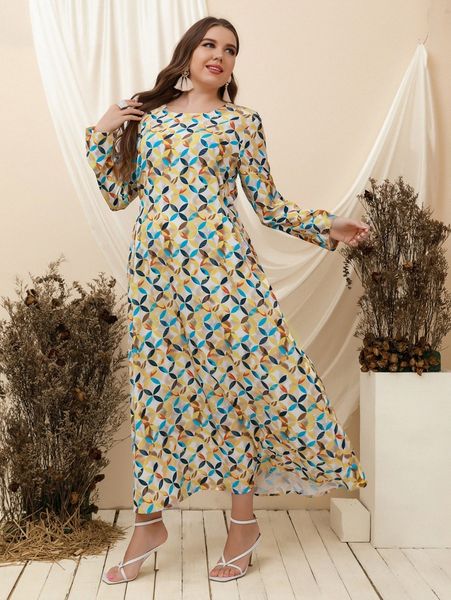 plus geo print tunic dress o6ek#, Black