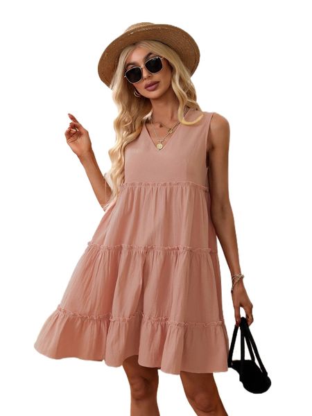 frill trim smock dress j7bc#, Black;gray
frill trim smock dress j7bc#, Black;gray