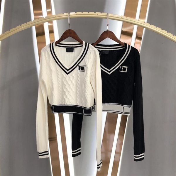 sweater embroidery letter hemp flowers jumper v neck show thin short thick fit pullover sweater lady, White;black
sweater embroidery letter hemp flowers jumper v neck show thin short thick fit pullover sweater lady, White;black