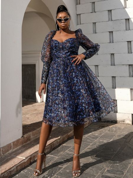 seomiscky plus butterfly print sweetheart neck gigot sleeve mesh dress p77c#, Black
seomiscky plus butterfly print sweetheart neck gigot sleeve mesh dress p77c#, Black