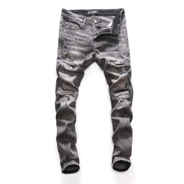 men's jeans ripped hole grey denim men slim straight casual vintrage pantalon moto homme fashion streetwear spring mens denimmen's, Blue
men's jeans ripped hole grey denim men slim straight casual vintrage pantalon moto homme fashion streetwear spring mens denimmen's, Blue