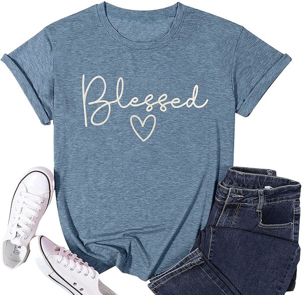 t-shirt for women cute simple sayings heart graphic letter print shirts casual short sleeve thankful tee x5dp#, White
t-shirt for women cute simple sayings heart graphic letter print shirts casual short sleeve thankful tee x5dp#, White