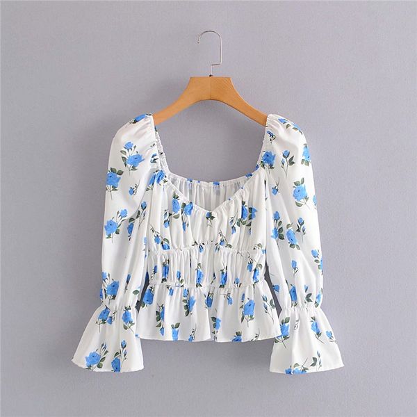 evfer summer chic lady vintage square collar long flare sleeve blouse women fashion blue flower print elastic waist ruffles 210421, White
evfer summer chic lady vintage square collar long flare sleeve blouse women fashion blue flower print elastic waist ruffles 210421, White