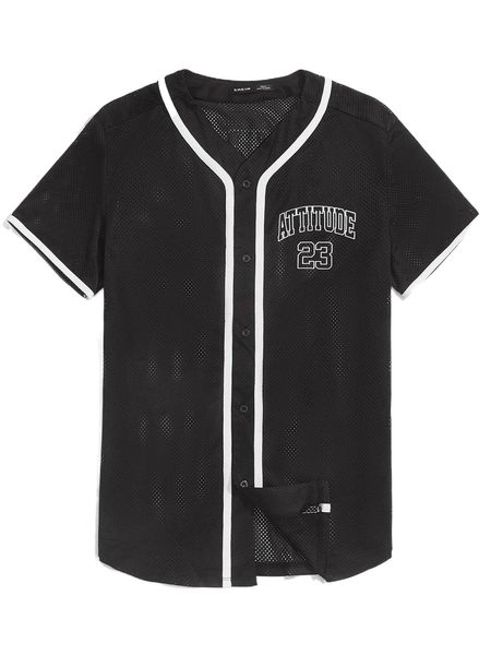 men letter graphic contrast binding shirt j97b#, White;black
men letter graphic contrast binding shirt j97b#, White;black