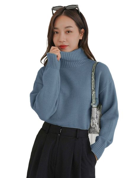 dazy drop shoulder turtleneck sweater q9vt#, White;black 
dazy drop shoulder turtleneck sweater q9vt#, White;black