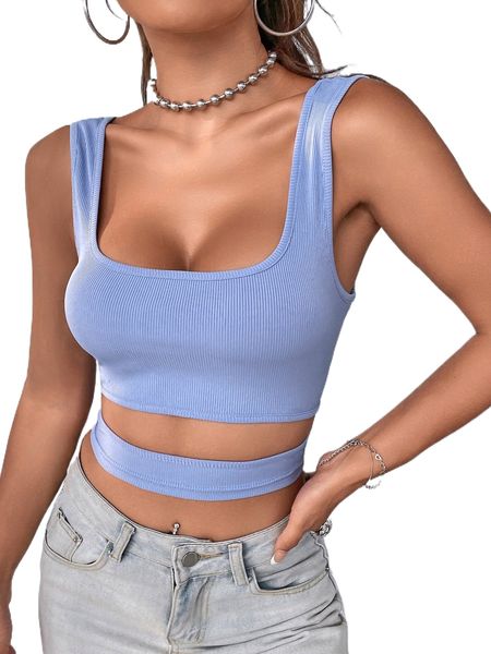 rib knit cut out tank 65to#, White