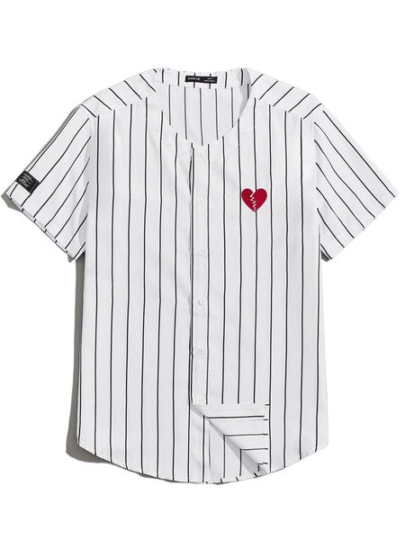 men vertical striped letter patched detail heart embroidery shirt w24z#, White;black
men vertical striped letter patched detail heart embroidery shirt w24z#, White;black