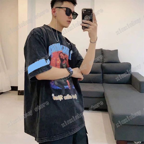 22ss men women designers t shirts tee paris destroyed tie dye cotton short sleeve crew neck streetwear xinxinbuy black s-2xl, White;black