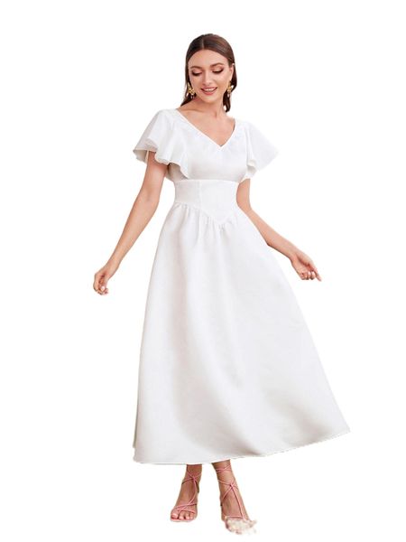 solid butterfly sleeve dress a21g#, Black;gray