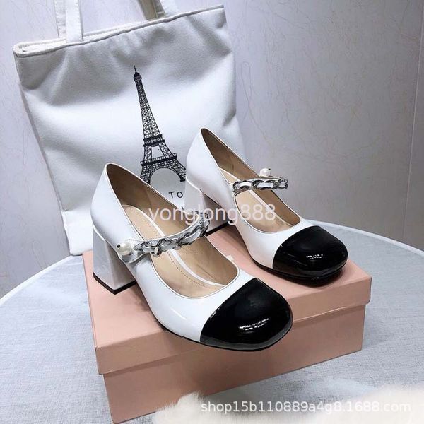 dress shoes autumn style small leather shoes pearl buckle chain high heel round head mary jane fashion versatile women's, Black
dress shoes autumn style small leather shoes pearl buckle chain high heel round head mary jane fashion versatile women's, Black