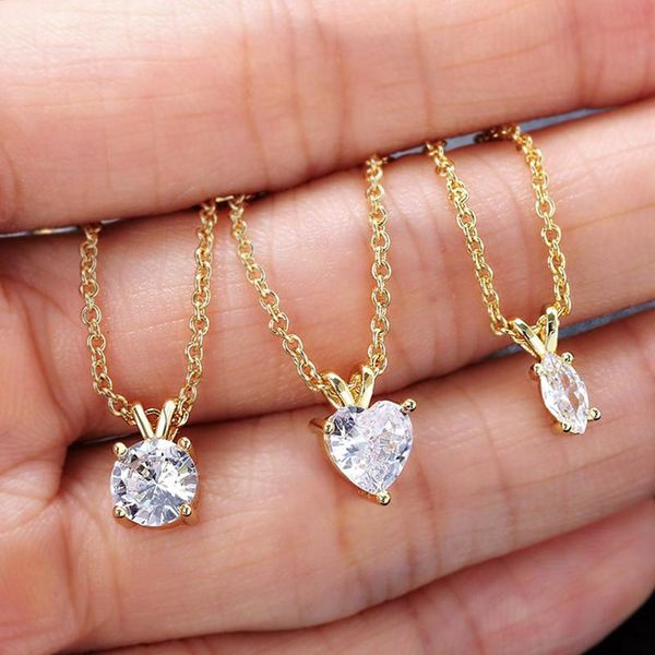 pendant necklaces korean fashion for women girls heart crystal zircon simple gold chokers neck chains jewelry accessories n462, Silver