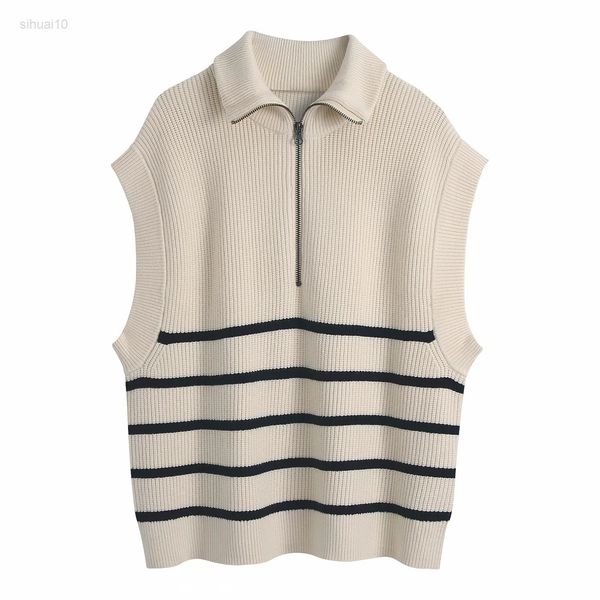 women new autumn zipper decorative striped knitted vest lapel sleeveless knitted sweater l220725, Black;white
women new autumn zipper decorative striped knitted vest lapel sleeveless knitted sweater l220725, Black;white