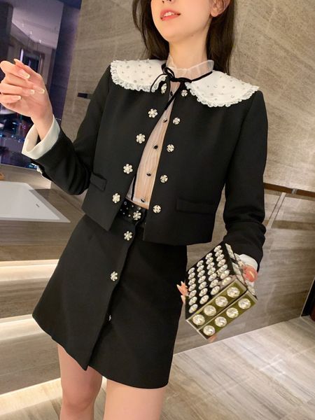 two piece dress designer piece set 2022 early spring new nail diamond doll collar pearl breasted short long sleeved coat with high waist ski, White
two piece dress designer piece set 2022 early spring new nail diamond doll collar pearl breasted short long sleeved coat with high waist ski, White