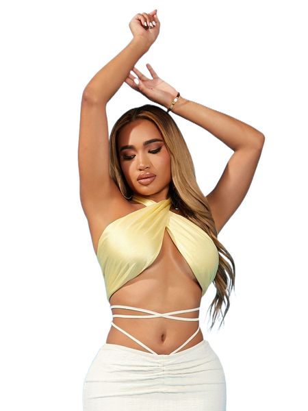 sxy cross wrap crop halter h6my#, White
sxy cross wrap crop halter h6my#, White