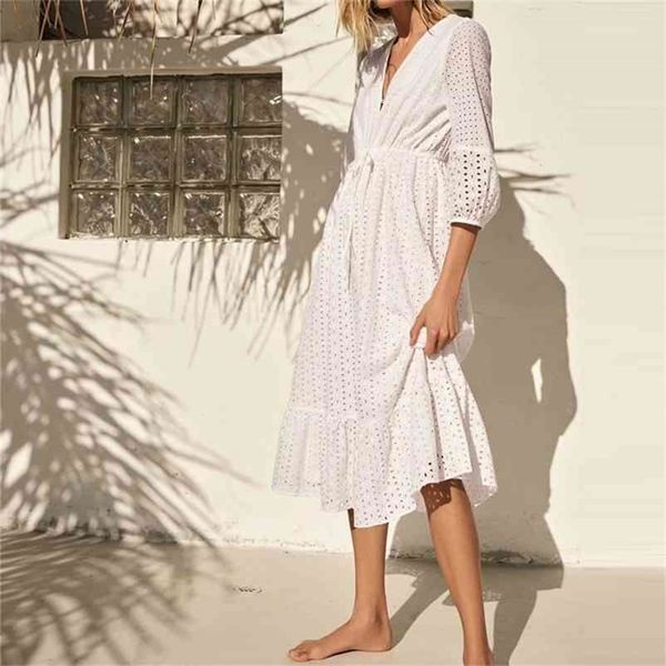 women summer za white v-neck dress 3/4 sleeve buttons bow tie slim casual female elegant party a-line dresses clothes vestidos 210719, White;black
women summer za white v-neck dress 3/4 sleeve buttons bow tie slim casual female elegant party a-line dresses clothes vestidos 210719, White;black