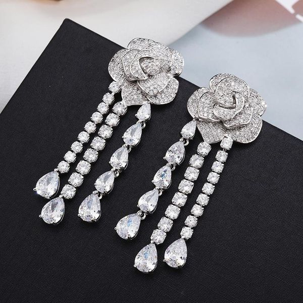 dangle & chandelier charm flower drop earrings with shiny zircon s925 luxury handmade jewelry tassel for women wedding cocktail party, Silver
dangle & chandelier charm flower drop earrings with shiny zircon s925 luxury handmade jewelry tassel for women wedding cocktail party, Silver
