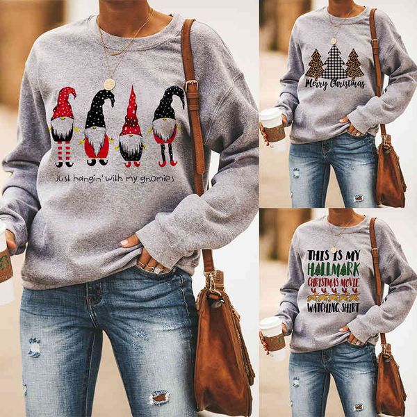 women's bottomed sweater printed round neck long sleeve, Black
