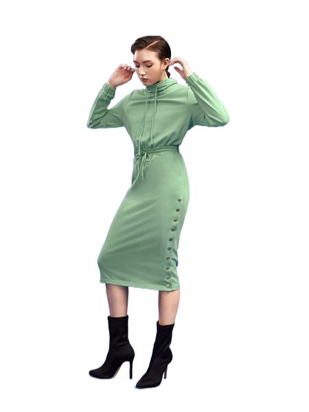 x alisa split back button side drawstring waist bodycon sweatshirt dress s7m8#, Black
x alisa split back button side drawstring waist bodycon sweatshirt dress s7m8#, Black