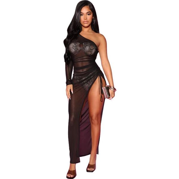 casual dresses mesh sheer patchwork see through long party dress summer clothes for women single shoulder ruched drawstring side split vesti, Black;gray
casual dresses mesh sheer patchwork see through long party dress summer clothes for women single shoulder ruched drawstring side split vesti, Black;gray