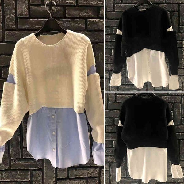 women's knits tees king personality fake two-piece shirt splicing pullover sweater women's clothing autumn and winter elegant styl, White
women's knits tees king personality fake two-piece shirt splicing pullover sweater women's clothing autumn and winter elegant styl, White
