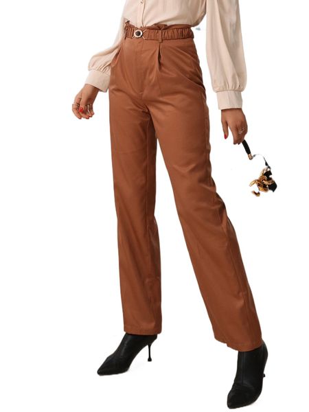 solid high waist belted pants c6pt#, Black;white