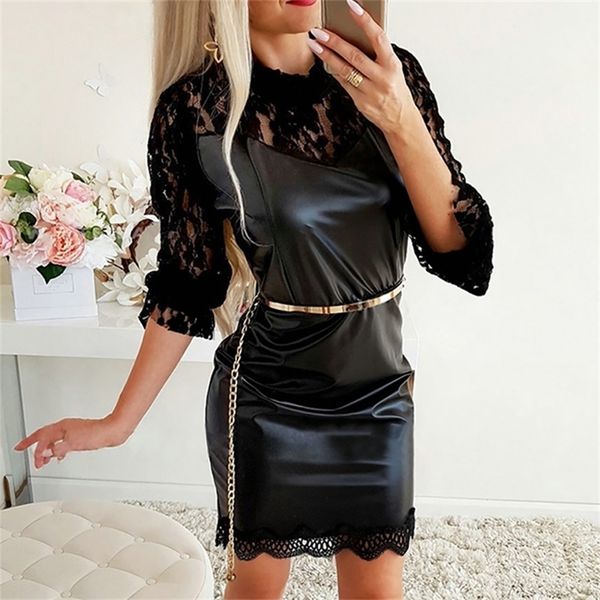 leather dresses women lace stitiching long sleeve black dress spring new girls openwork faux leather sheath party dress t200519, Black;pink
leather dresses women lace stitiching long sleeve black dress spring new girls openwork faux leather sheath party dress t200519, Black;pink