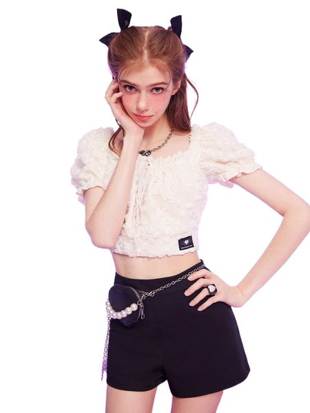 puff sleeve patch detail knot front crop blouse z5m2#, White
puff sleeve patch detail knot front crop blouse z5m2#, White