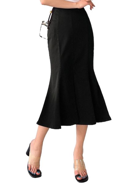 dazy m.ermaid h.em d.enim skirt t4id#, Black