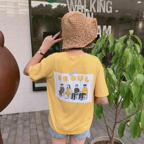 summer fashion cute character printed letter loose casual pocket short sleeve female tshirts 210426, White
summer fashion cute character printed letter loose casual pocket short sleeve female tshirts 210426, White