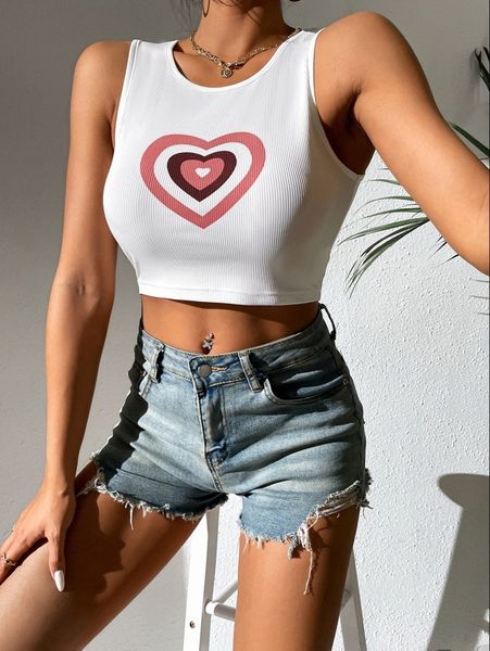 petite heart print crop tank 18tu#, White