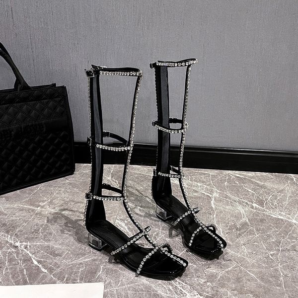 2021 summer rhinestone sandals buckle drill transparent thick heel zipper roman shoes thin strap middle heel sandals women, Black
2021 summer rhinestone sandals buckle drill transparent thick heel zipper roman shoes thin strap middle heel sandals women, Black