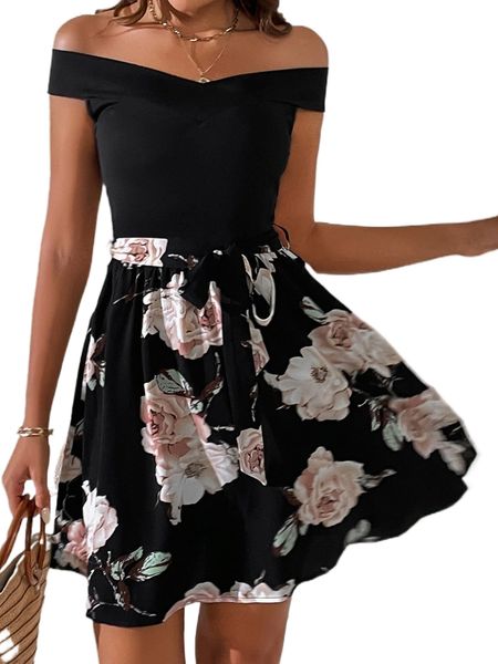 floral print off the shoulder dress v7f7#, Black;gray
floral print off the shoulder dress v7f7#, Black;gray