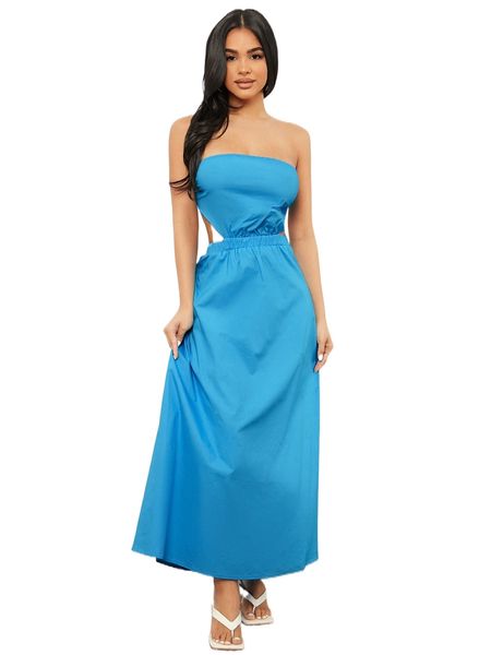 solid cutout backless tube dress b1gb#, Black;gray