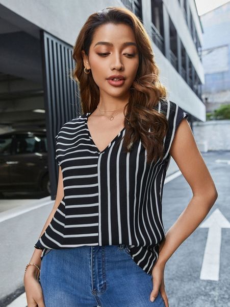 striped batwing sleeve blouse d5m5#, White