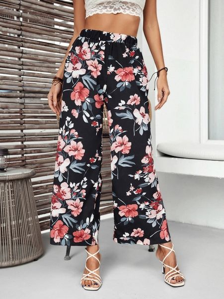 floral print wide leg pants n8kn#, Black;white 
floral print wide leg pants n8kn#, Black;white