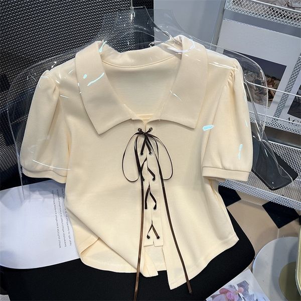 fashion design cross bandage tshirts women turndown collar short sleeve slim crop summer solid casual tee 220620, White
fashion design cross bandage tshirts women turndown collar short sleeve slim crop summer solid casual tee 220620, White