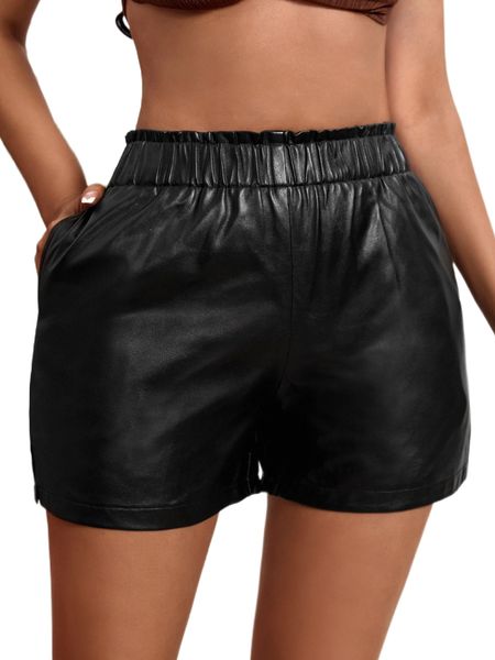 slant pocket pu shorts y4pq#, White;black