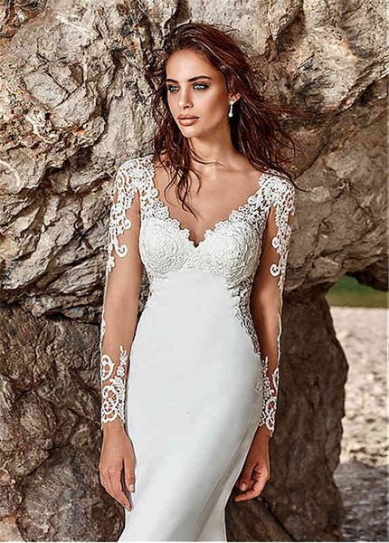 ball gown wedding dresses long sleeved wedding dress bride' small tail deep v-neck fishtail wrap hip slim simple lace woman, White
ball gown wedding dresses long sleeved wedding dress bride' small tail deep v-neck fishtail wrap hip slim simple lace woman, White