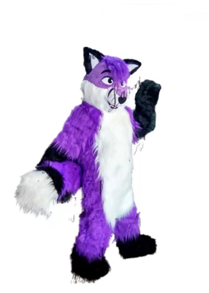 mascot costumeshalloween purple long fur husky fox dog mascot costume carnival fursuit, Red;yellow