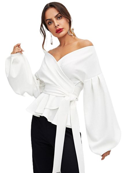 lantern sleeve surplice belted peplum blouse y2mn#, White
lantern sleeve surplice belted peplum blouse y2mn#, White