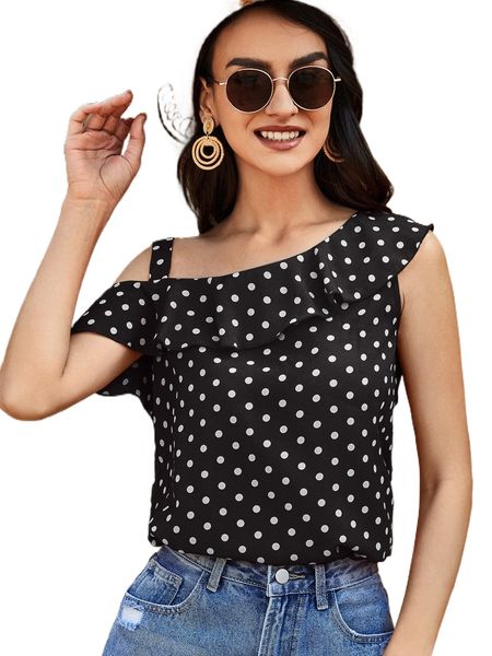 polka dot asymmetrical neck r2hy#, White
polka dot asymmetrical neck r2hy#, White