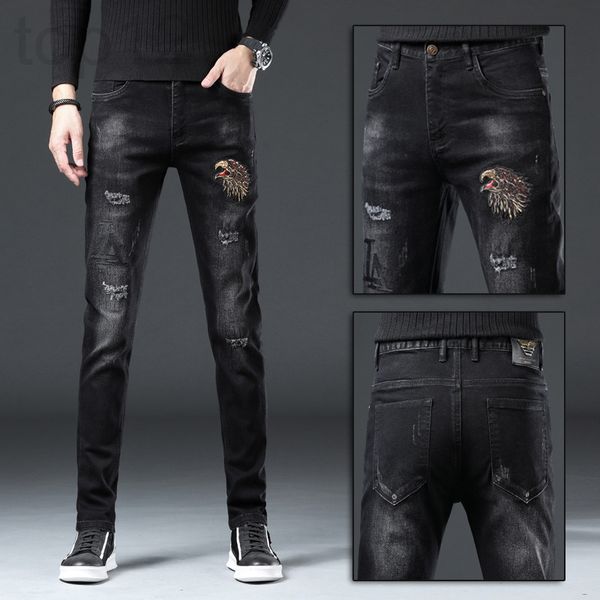 men's jeans designer hong kong fashion brand men's black jeans spring and autumn new slim fit small feet korean embroidery elastic, Blue
men's jeans designer hong kong fashion brand men's black jeans spring and autumn new slim fit small feet korean embroidery elastic, Blue