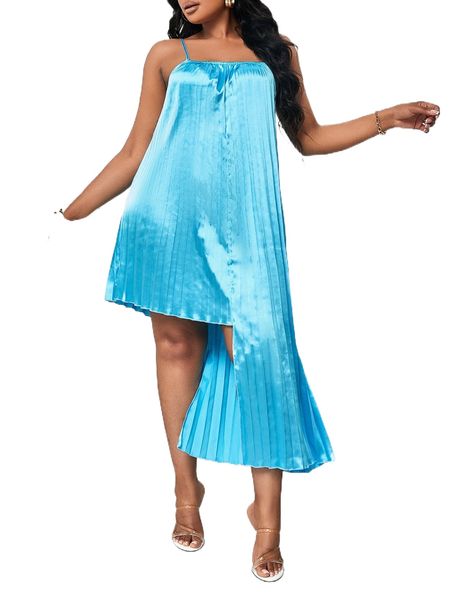 sxy plus pleated asymmetrical hem cami dress w73e#, Black
sxy plus pleated asymmetrical hem cami dress w73e#, Black