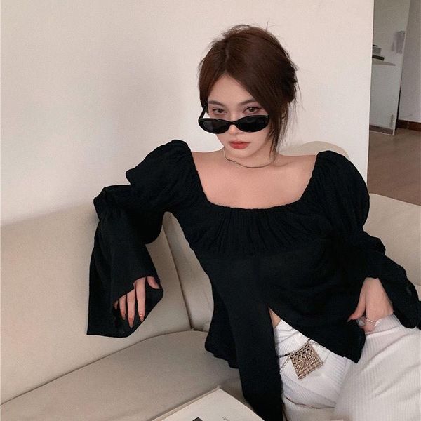 women's blouses & shirts women front-slit solid all-match temperament flare sleeve leisure stylish simple backless lady korean style su, White
women's blouses & shirts women front-slit solid all-match temperament flare sleeve leisure stylish simple backless lady korean style su, White