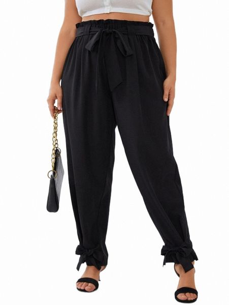 plus paperbag waist tie hem belted pants e9jh#, Black
plus paperbag waist tie hem belted pants e9jh#, Black