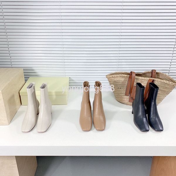 boots high end quality thick heel short boots women's middle square head thin leather white zipper single, Black
boots high end quality thick heel short boots women's middle square head thin leather white zipper single, Black