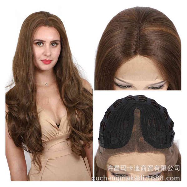 wig light brown long curly hair chemical fiber front lace wig headcover, Golden;white
wig light brown long curly hair chemical fiber front lace wig headcover, Golden;white
