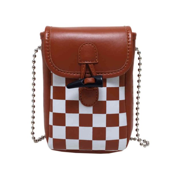 black white checkerboard small bags temperament popular horn buckle single shoulder diagonal bag